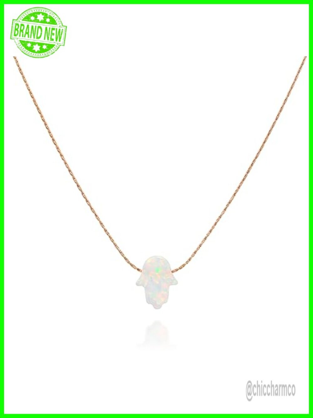 14K Rose Gold Filled White Opal Hamsa Choker Necklace Thin Chain Protection